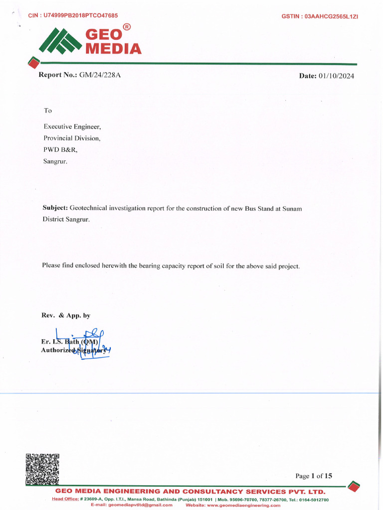 Geotechnical Report: Sunam Bus Stand | PDF | Geotechnical Engineering ...