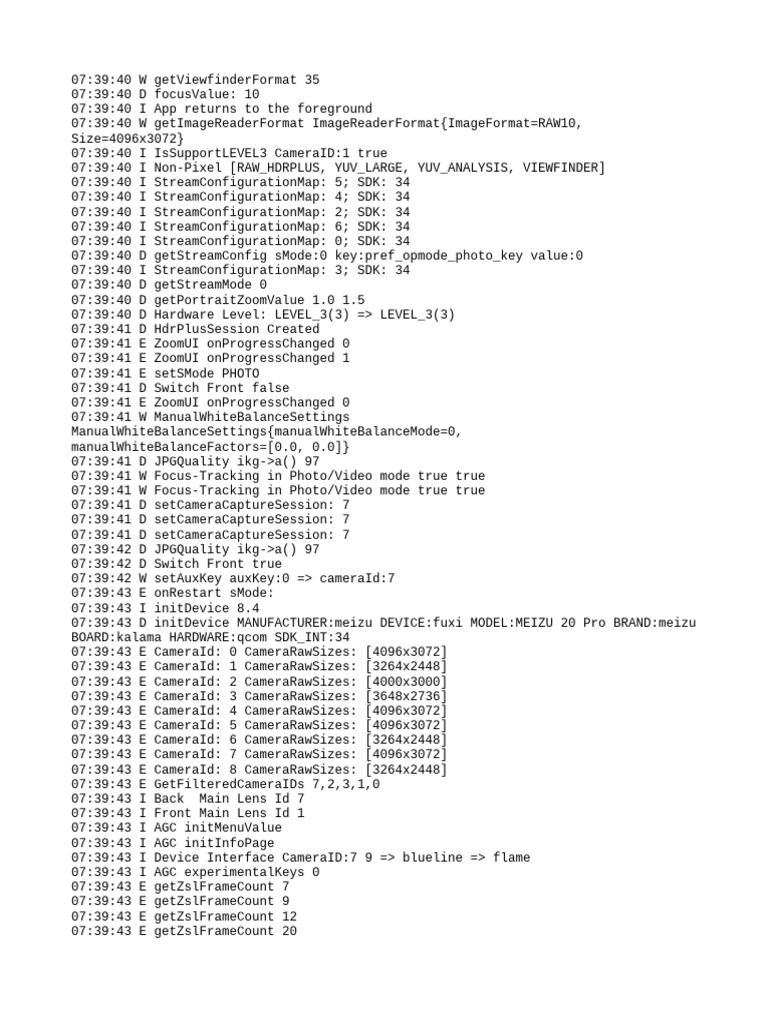 Camera Log Analysis: Meizu 20 Pro | PDF | Software Development Kit ...