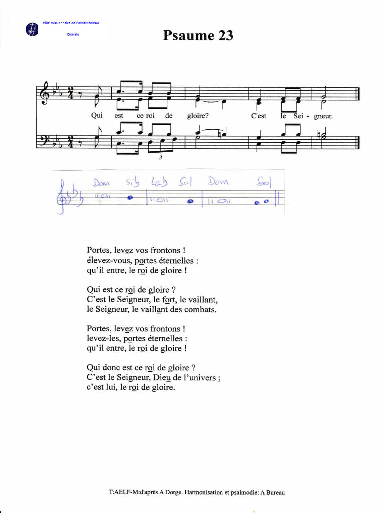 Portes, levez vos frontons : Psaume 23 | PDF
