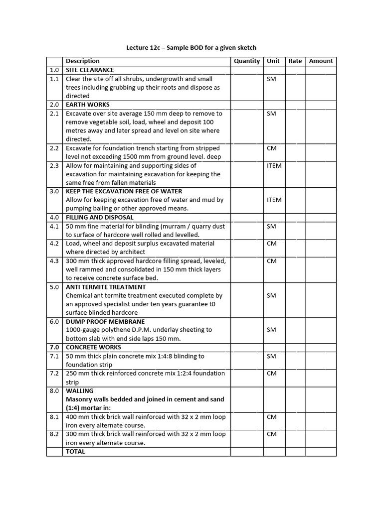 Lecture 12c - Sample BOQ For A Simple Drawing - 05.01.2025 | PDF