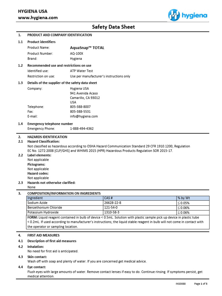 Aquasnap Total Sds en | PDF | Workplace | Working Conditions