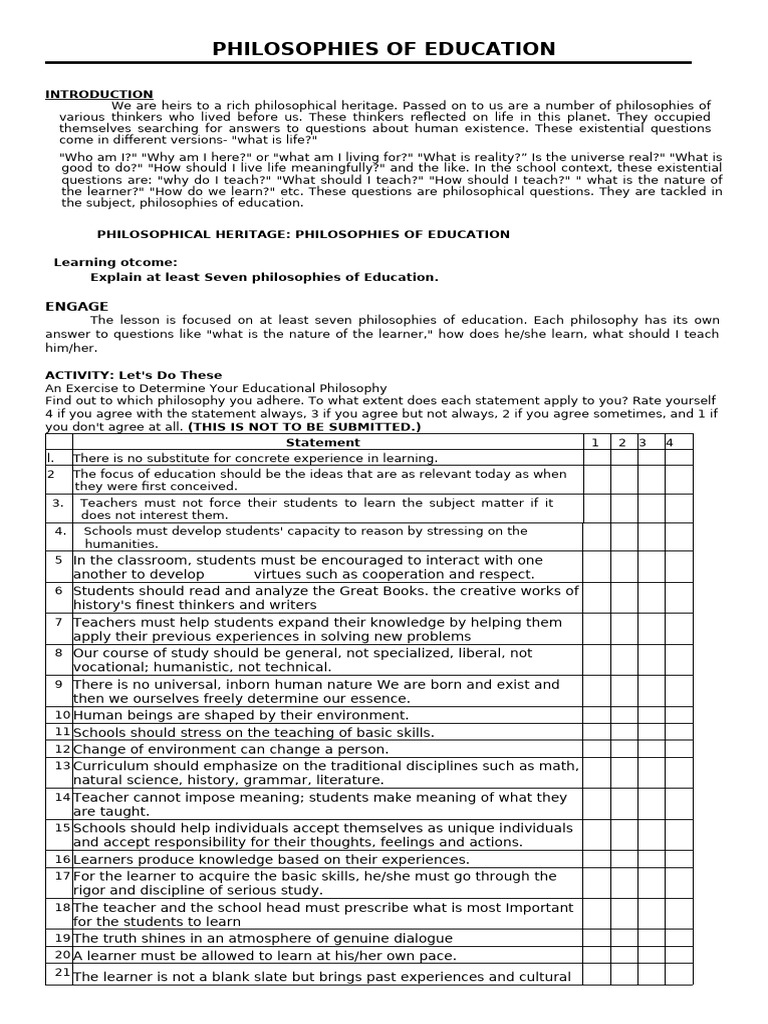 Seven Educational Philosophies Explained | PDF | Constructivism ...