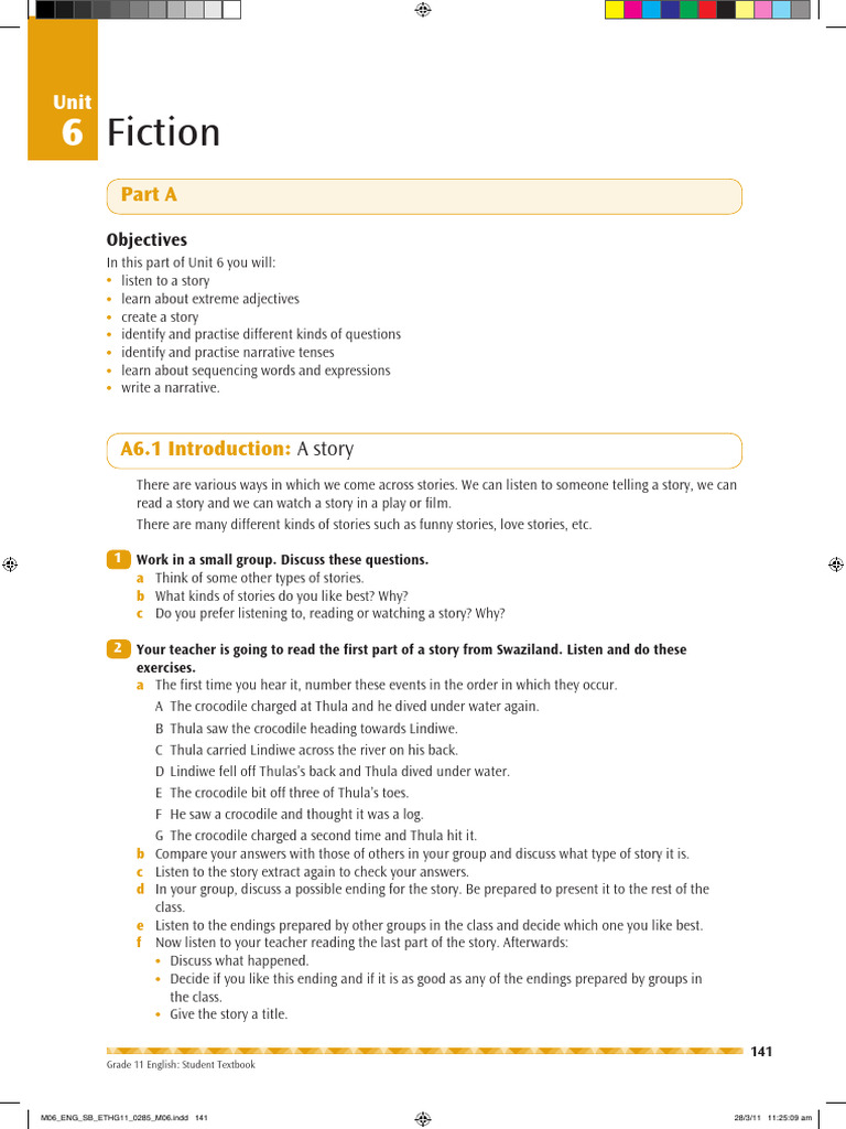 Grade 11 English: Fiction Unit 6 Guide | PDF | Question | Linguistics