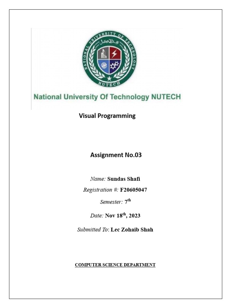 Assignment 03_047 | PDF | Boolean Data Type | C Sharp (Programming ...