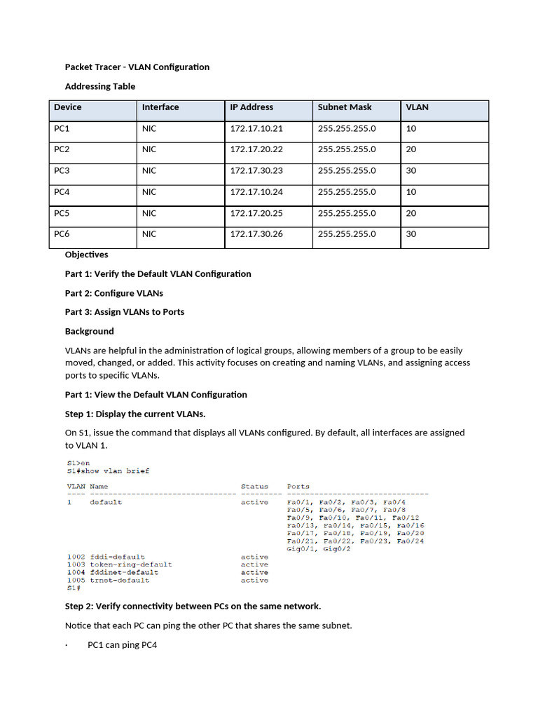 VLAN Configuration in Packet Tracer | PDF | Network Interface ...