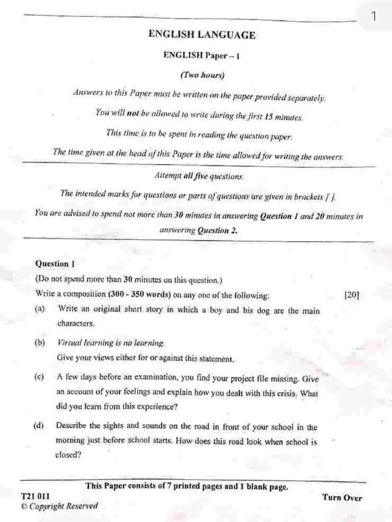 011 Eng1 - 2021 | PDF