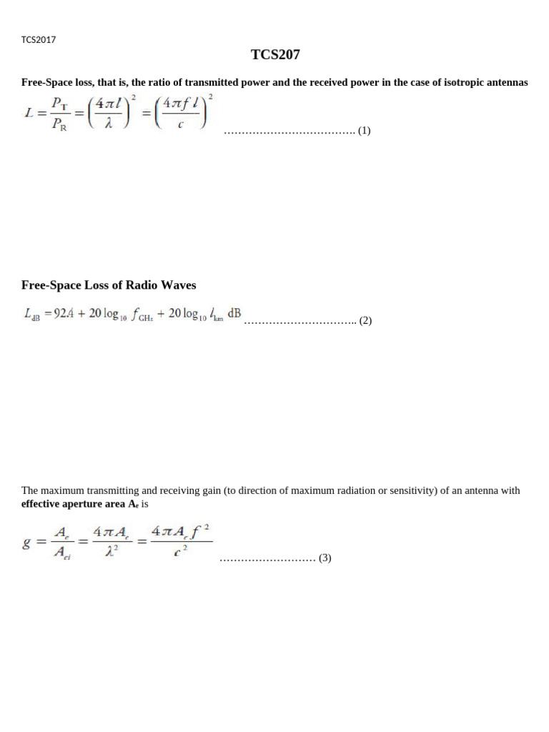 Free-Space Loss and Bandwidth in Communication | PDF | Signal To Noise ...