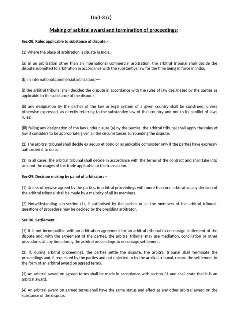 Arbitral Award Process and Termination | PDF | Arbitral Tribunal ...
