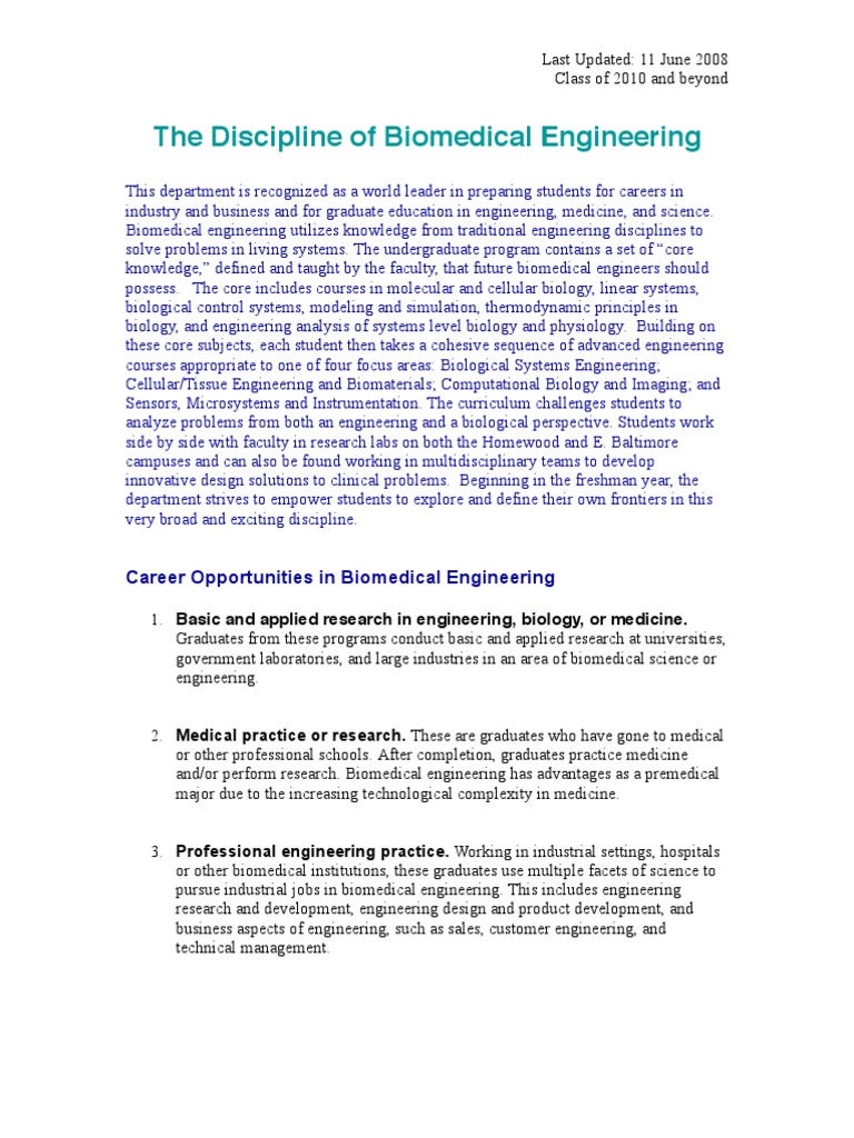 JHU Biomedical Engineering Degree Guide | PDF | Biomedical Engineering ...
