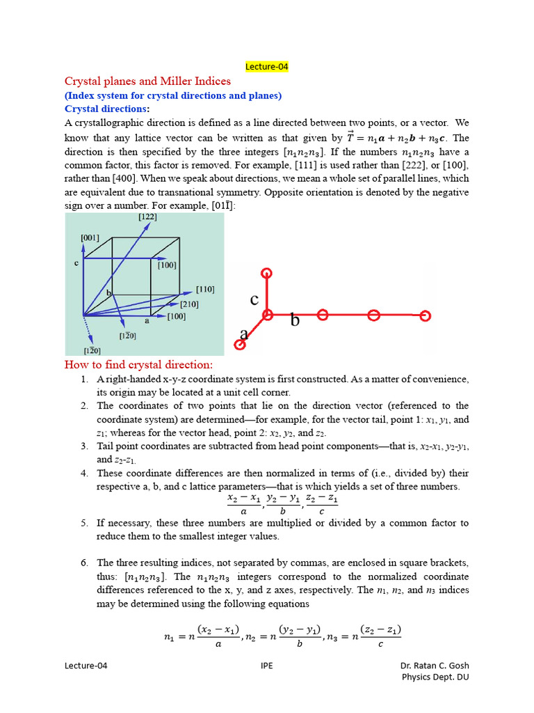 Crystal Planes and Miller Indices Explained | PDF | Crystal Structure ...