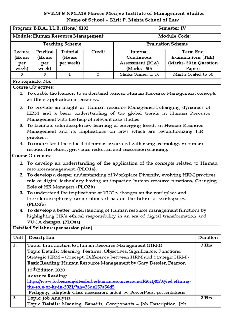Human Resource Management Course Overview | PDF | Human Resource ...