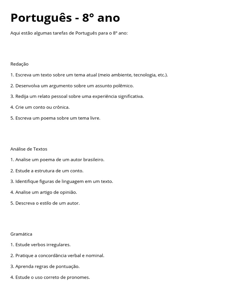 Atividades de Português - 8º Ano | PDF