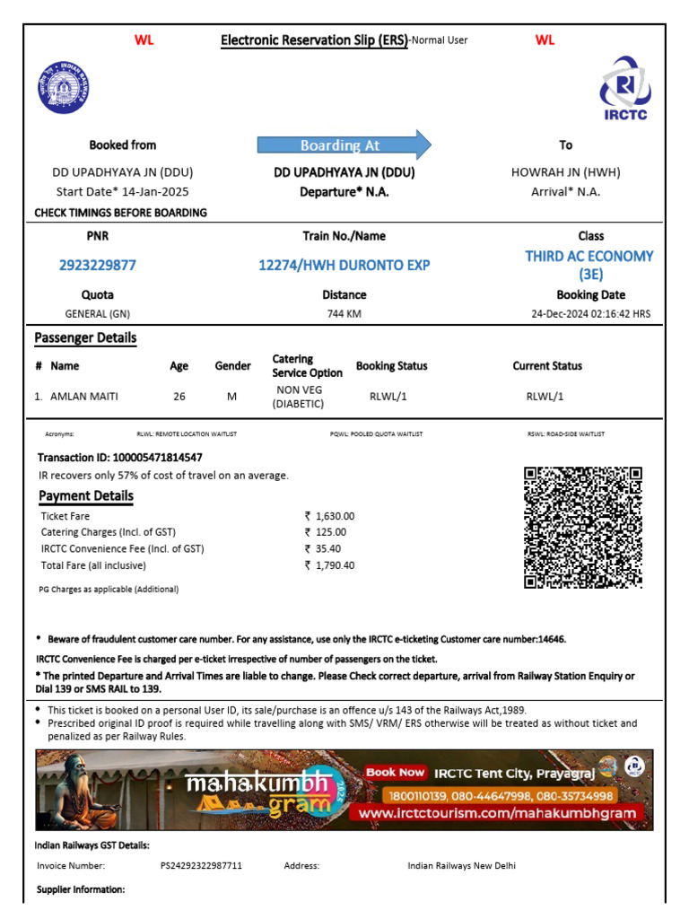 IRCTC E-Ticket Confirmation Details | PDF | Identity Document | Payments
