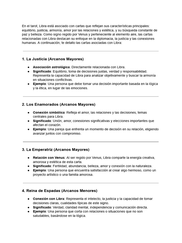Tarot y Libra: Cartas Clave y Significados | PDF | Amor | Arcanos Mayores