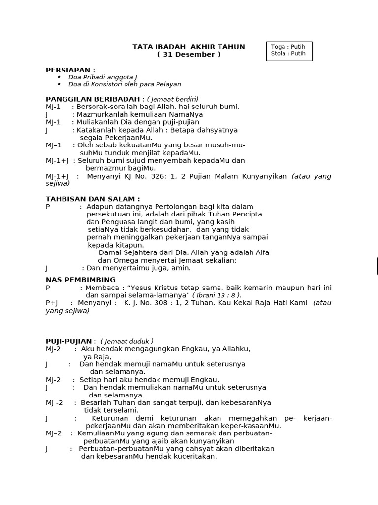 Tata Ibadah Akhir Tahun 31 Desember Pdf