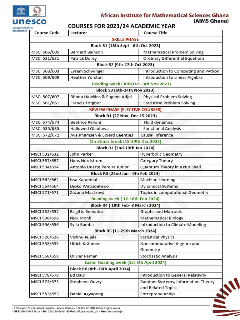 Academic Calendar and Course Content 2023 24 | PDF | Hyperbolic ...