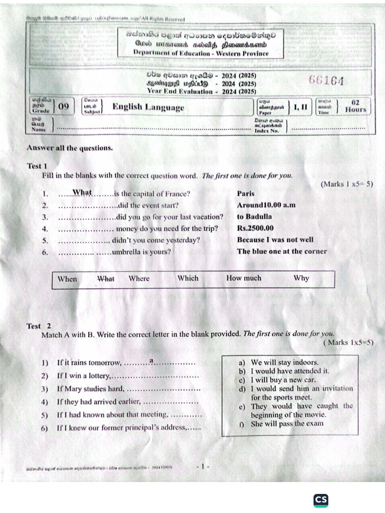 English - Grade 9 - Third Term Test 2024 - Western Province | PDF
