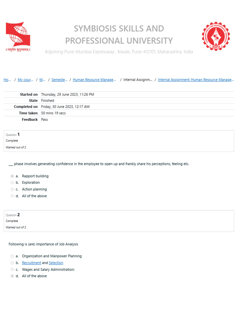 Human Resource Management Quiz Results | PDF | Employment | Human ...