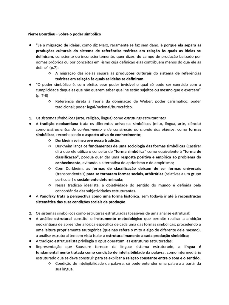Poder Simbólico em Bourdieu: Estruturas e Dominação | PDF | Poder ...