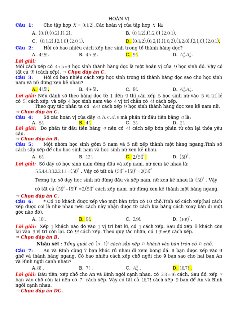 Bai Tap Hoan Vi Full | PDF