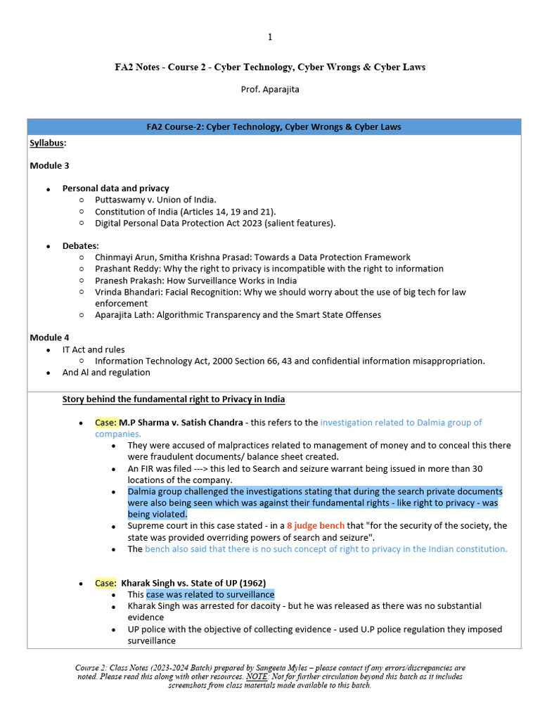 Cyber Laws and Privacy Rights Notes | PDF | Information Security ...
