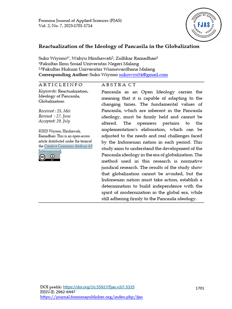 Pancasila Ideology in Globalization Context | PDF | Ideologies ...