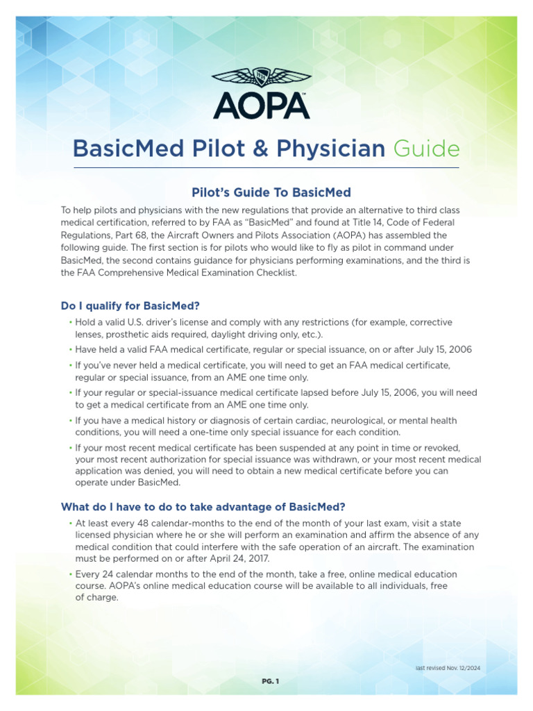 AOPABasicMed Pilot and Physicians Guide | PDF | Psychosis | Federal ...
