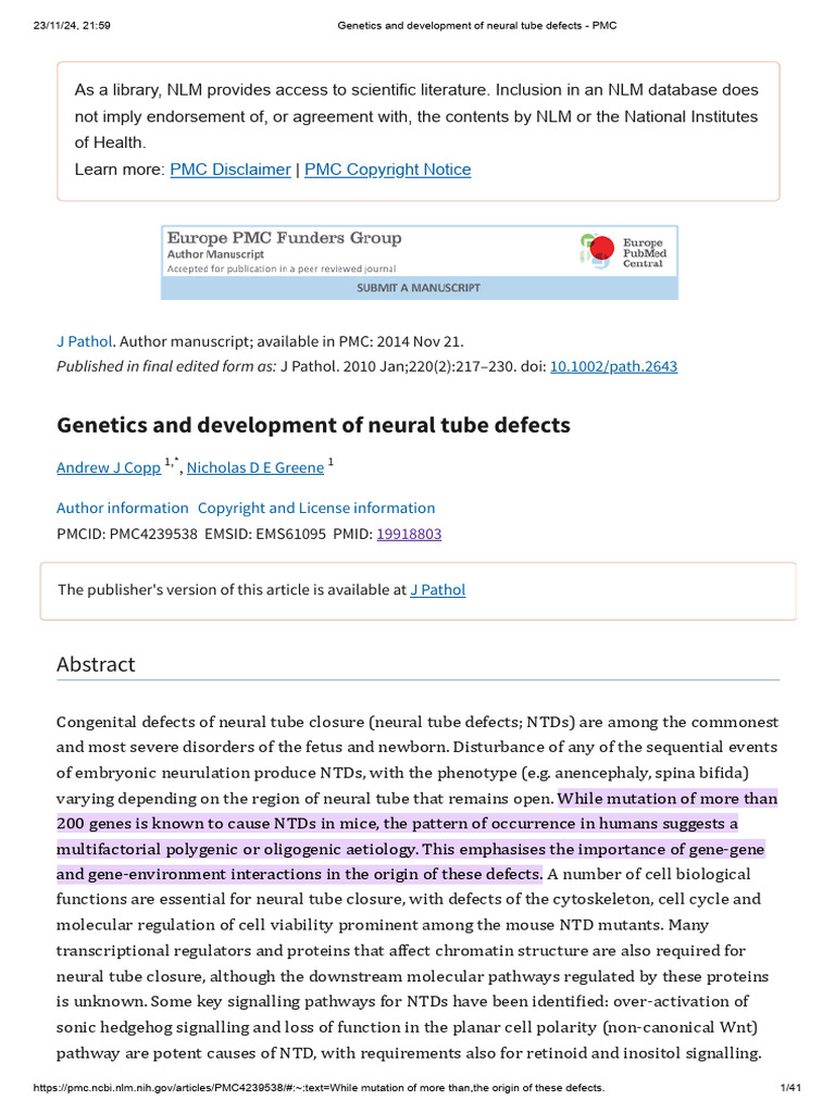 Genetics and Development of Neural Tube Defects - PMC | PDF | Apoptosis ...