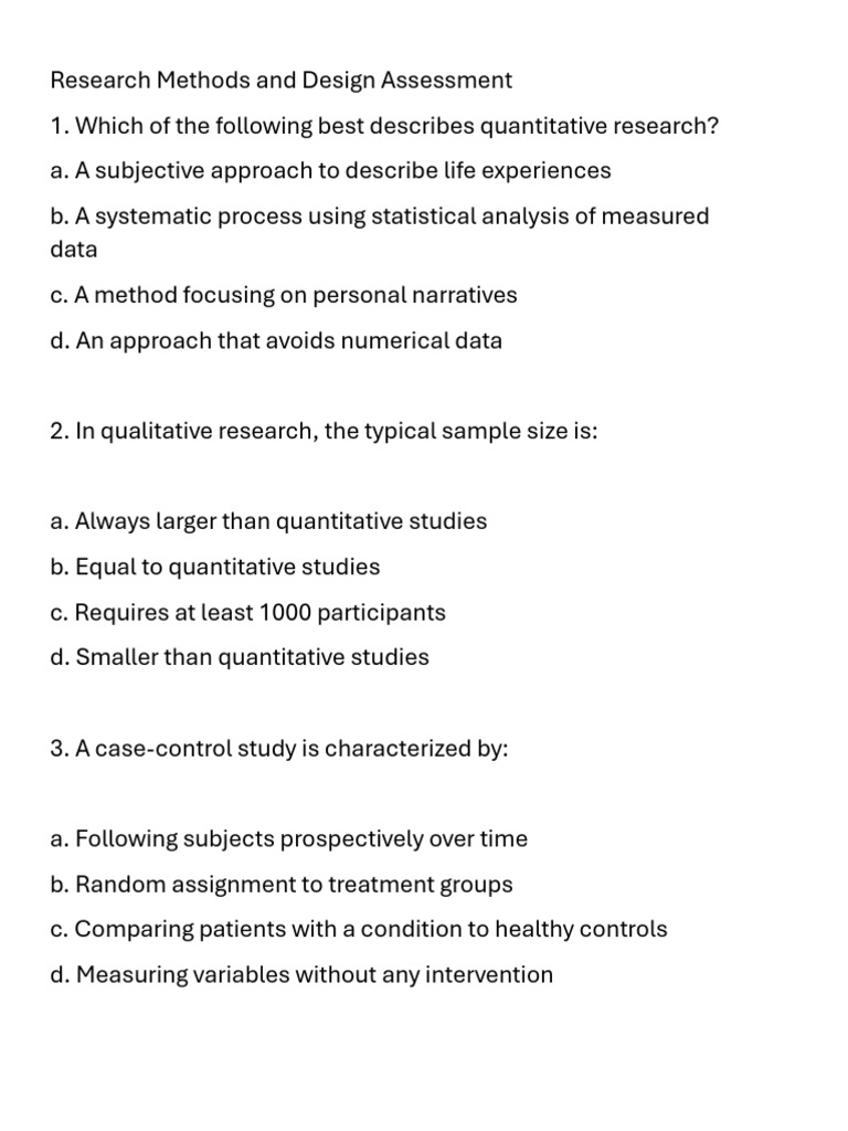 Research Methods and Design Assessment | PDF | Randomized Controlled ...