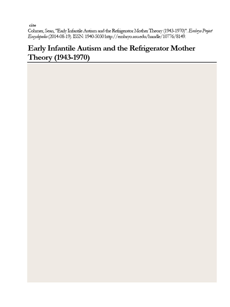 Refrigerator Mother Theory of Autism | PDF | Autism Spectrum ...