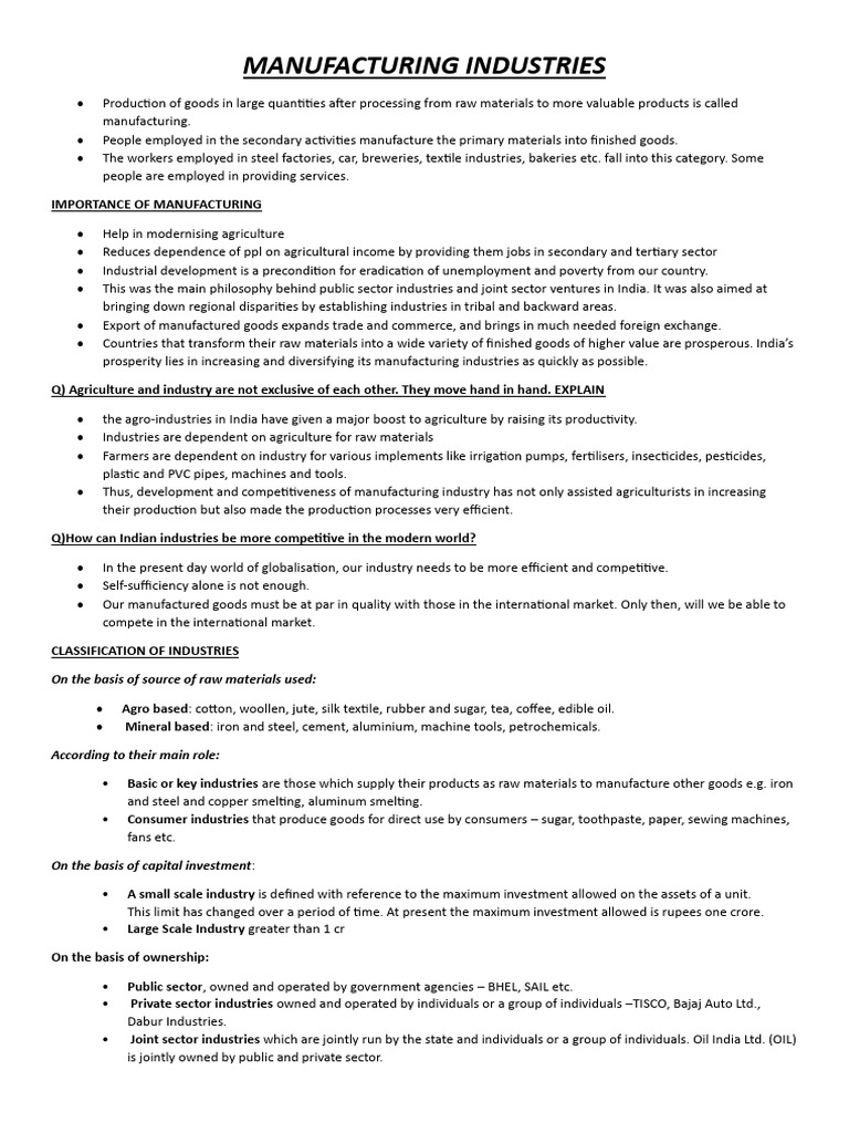 Overview of India's Manufacturing Industries | PDF | Chemical Industry ...