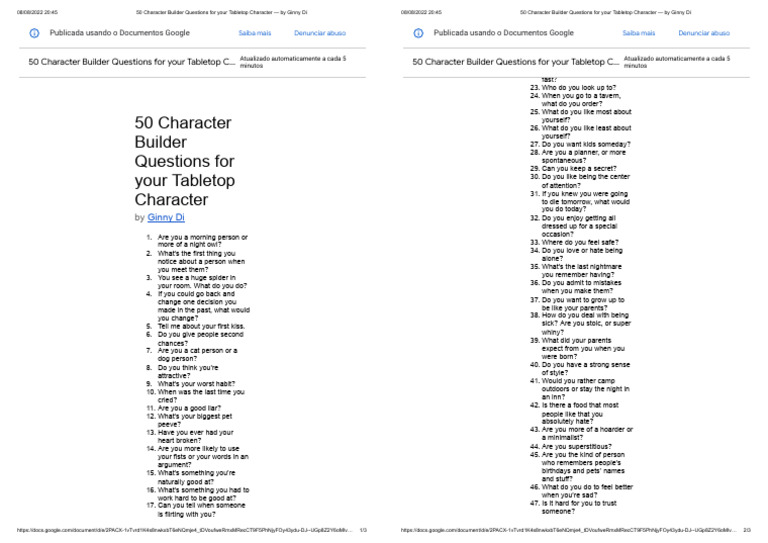 50 Questions to Build Your D&D Character | PDF