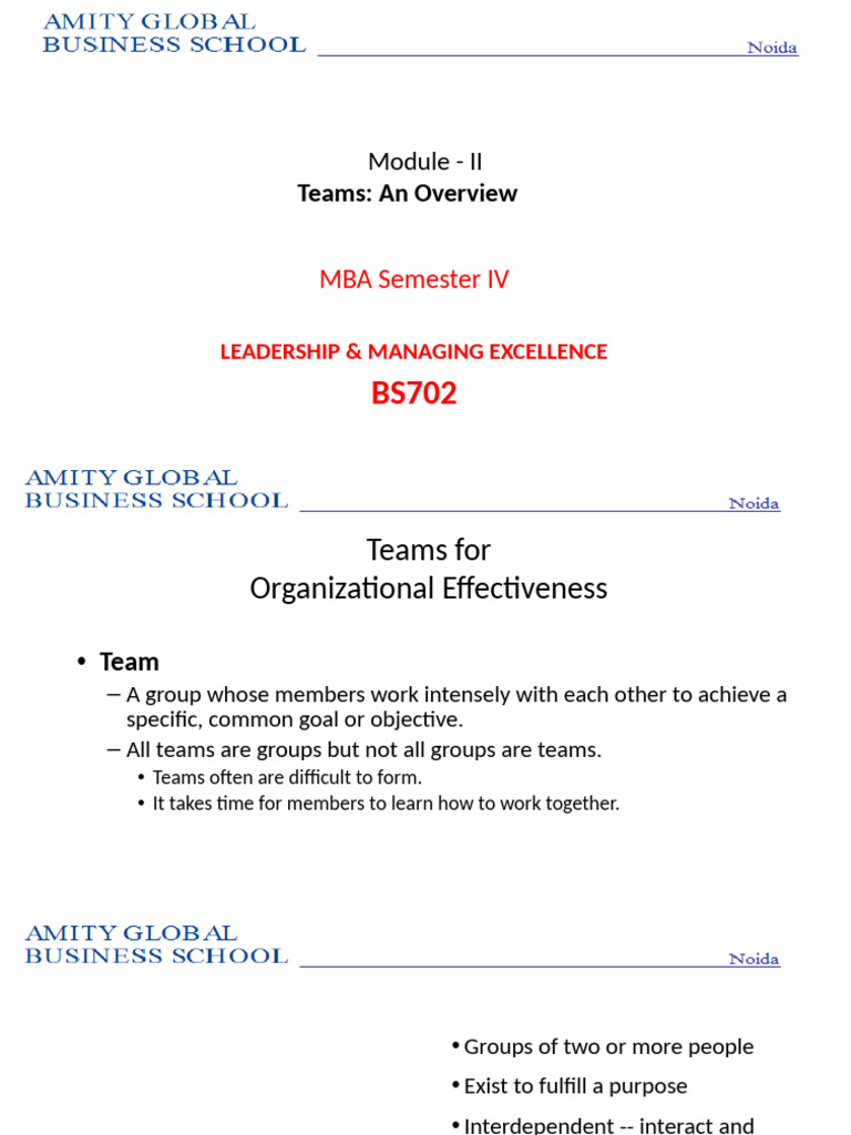 Module II Teams An Overview | PDF | Goal | Leadership
