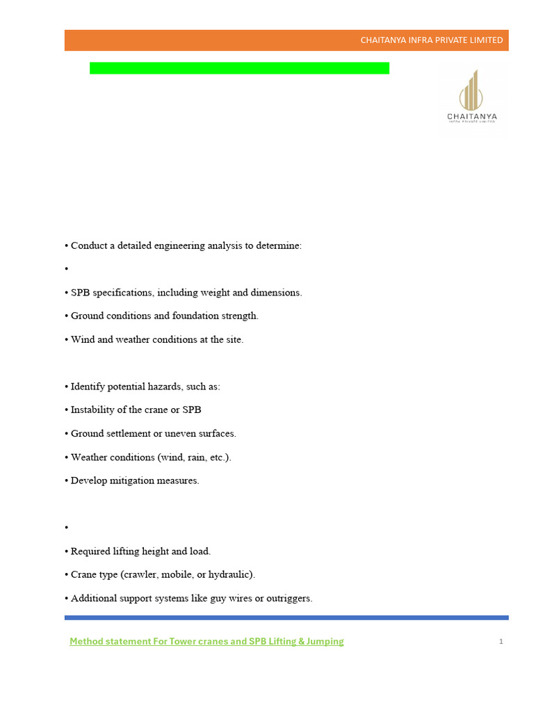 Method Statement For Crane and SPB Lifting | PDF | Crane (Machine)