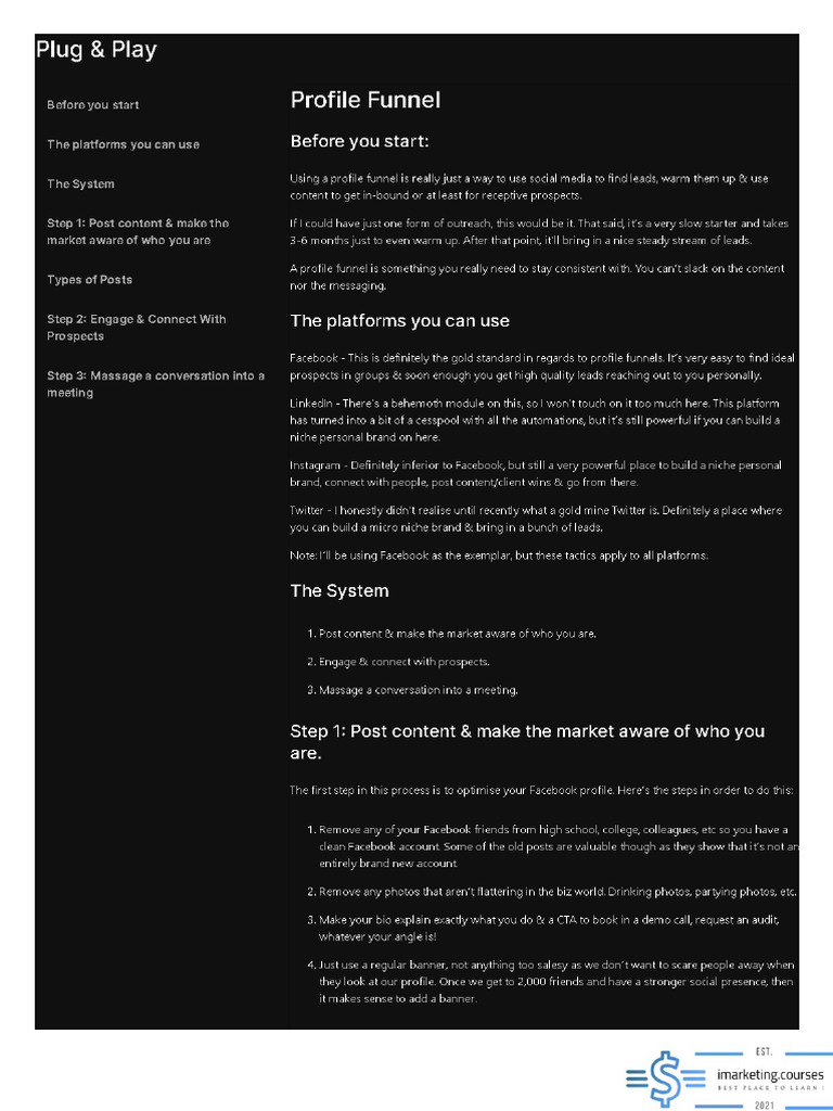 Facebook Profile Funnel Guide | PDF | Facebook | Human Communication