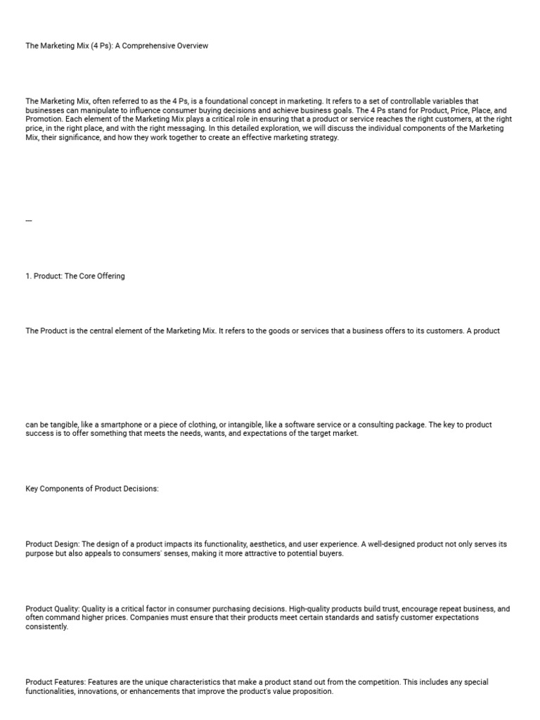 Marketing Mix Pdf Pricing Marketing