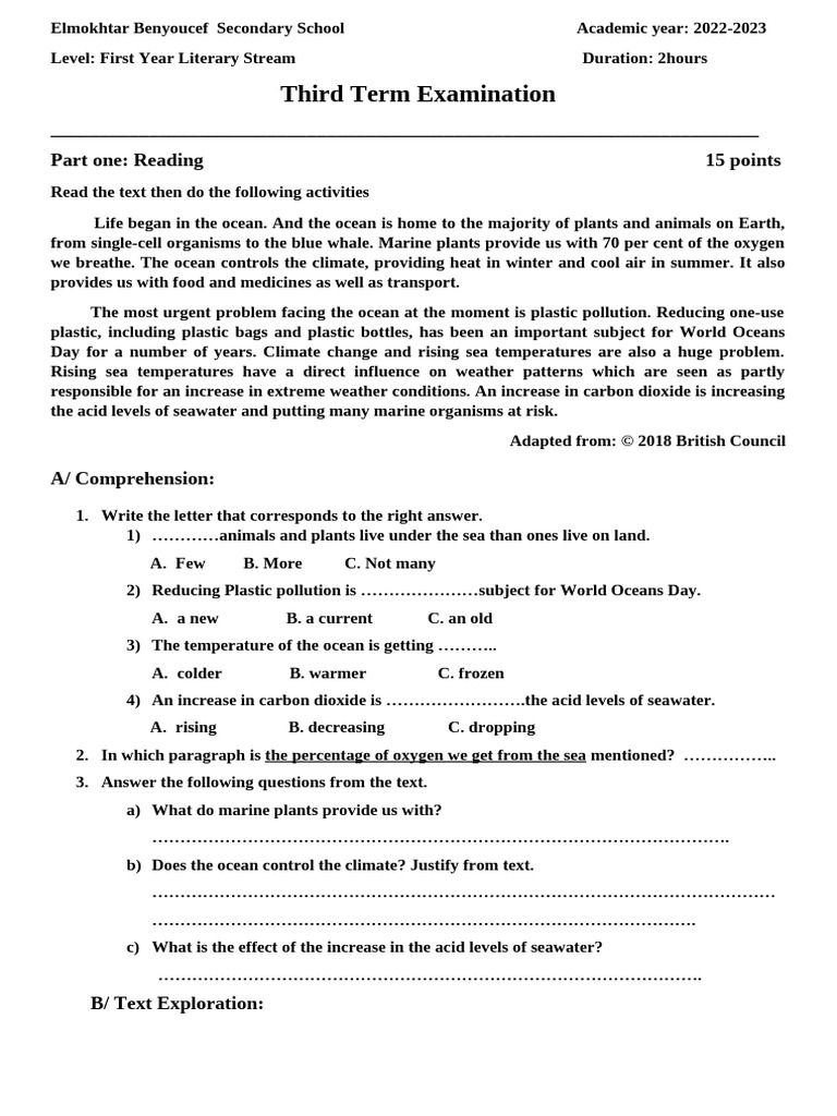 1 Lit Test Ocean Pllution 1 | PDF | Oceans | Climate Change