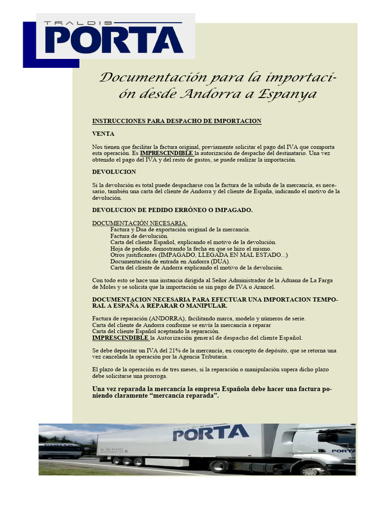 Carta Importacion Des Dandorra Castella | PDF