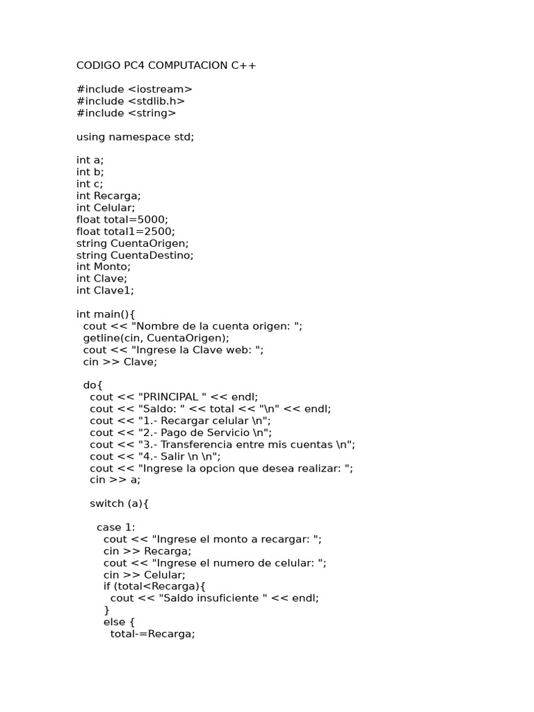 Sistema de Gestión de Cuentas en C++ | PDF | C ++ | Notación