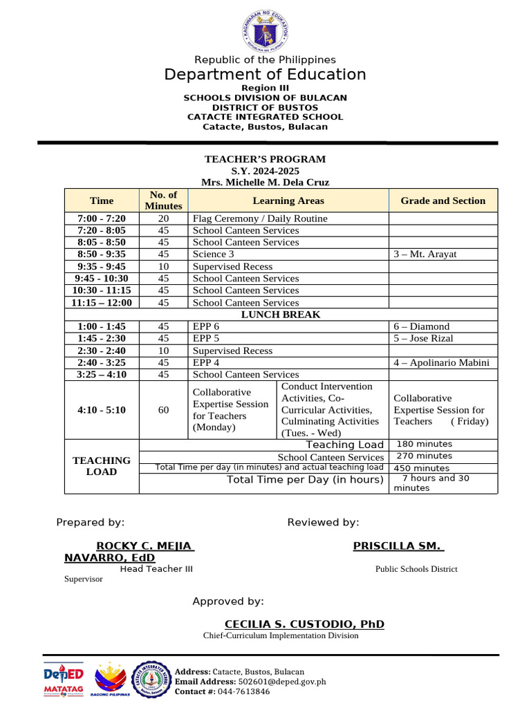 Teachers Class Program Sy 24 25 | PDF | Philippines