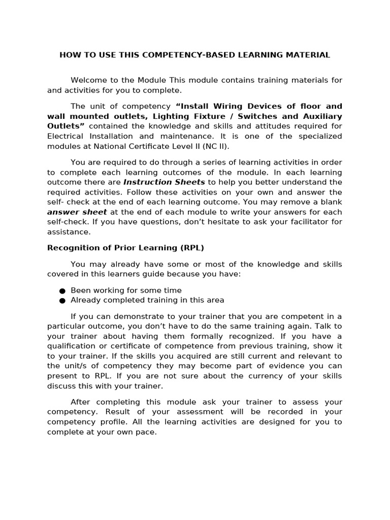 Install Wiring Devices Training Module | PDF | Cognition | Behavior ...