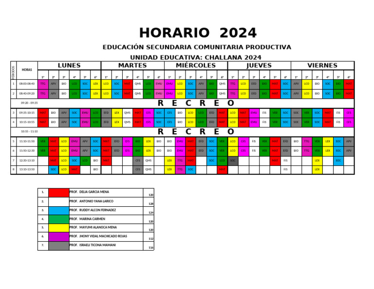 Horario Oficial Secundaria Sec. 2024 | PDF