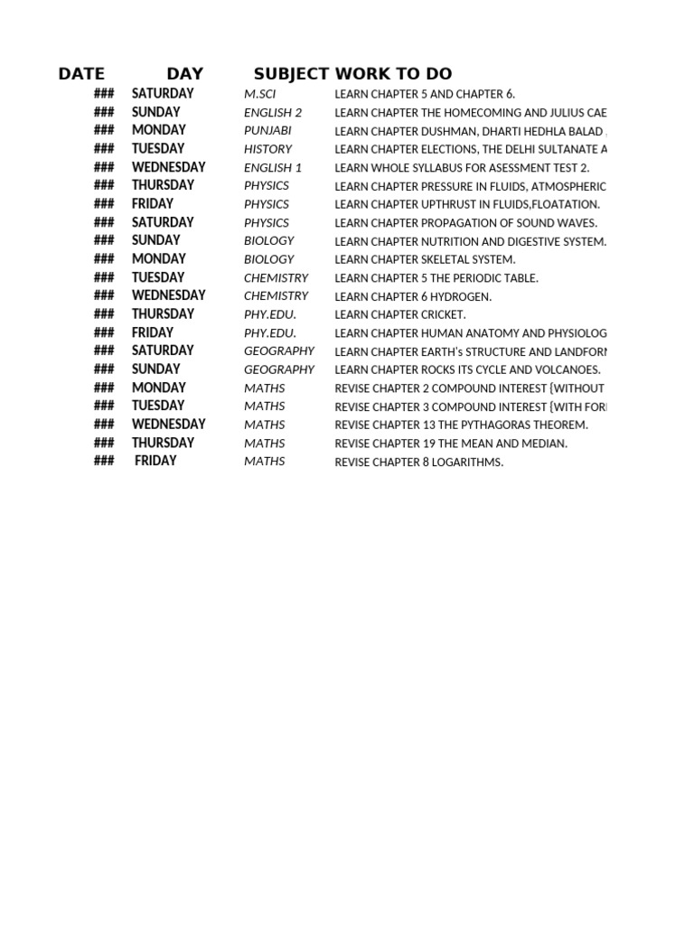 Weekly Study Schedule Overview | PDF