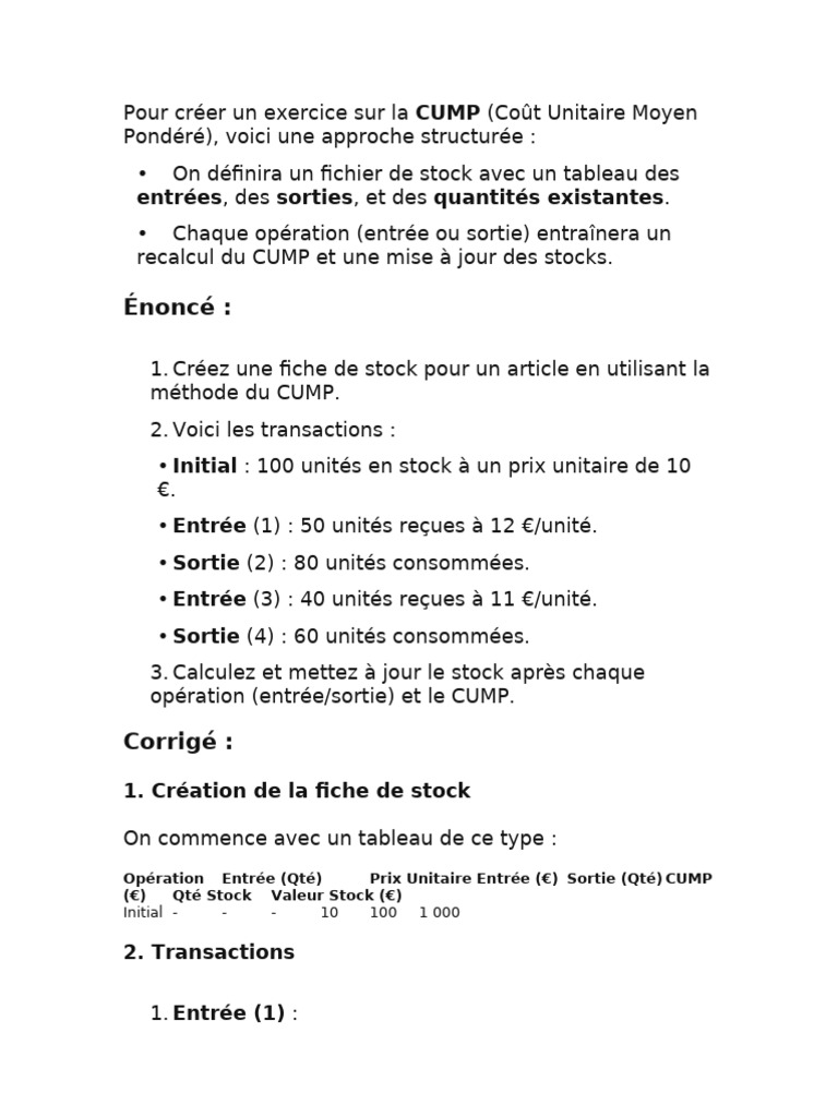 Exercice sur la méthode CUMP | PDF | Inventaire