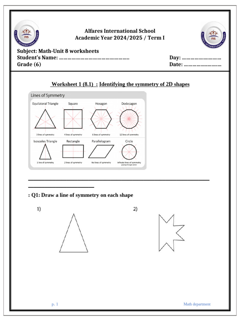 Grade 6 Math Worksheets - Term 1 | PDF | Rectangle | Circle
