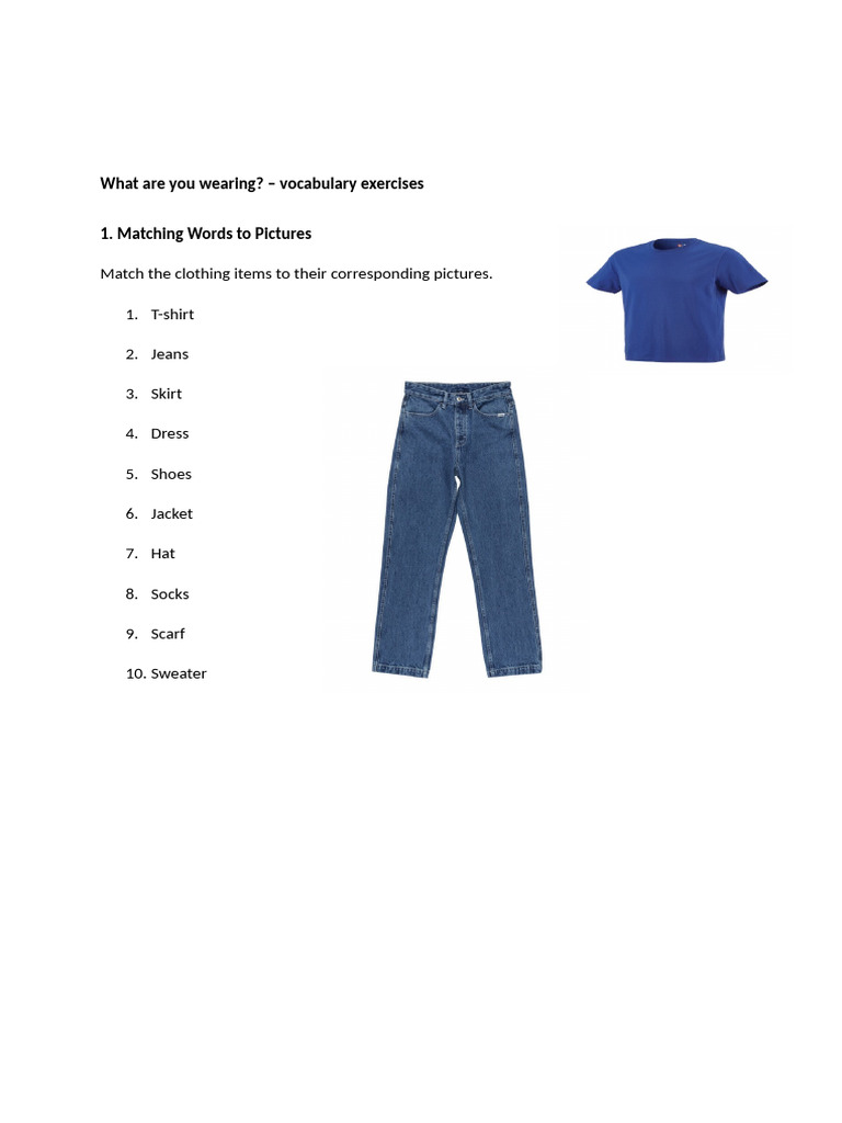 Vocabulary Exercises on Clothing Types | PDF | Sweater | Clothing