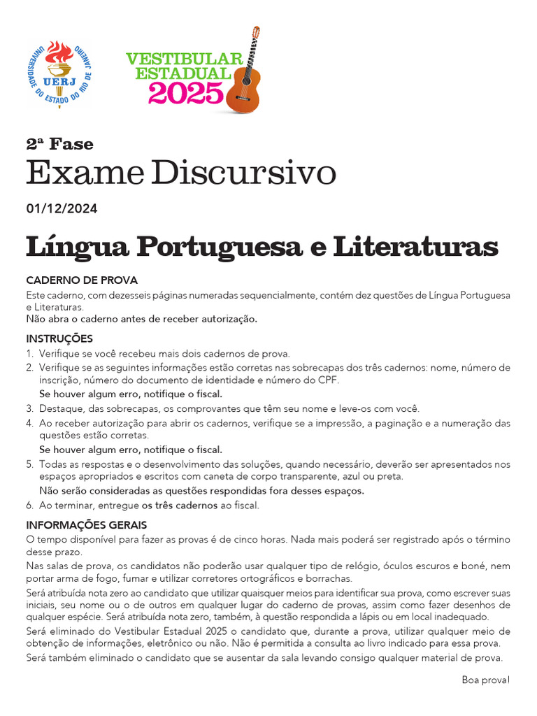 Prova Discursiva UERJ 2025: Língua Portuguesa | PDF | Noé