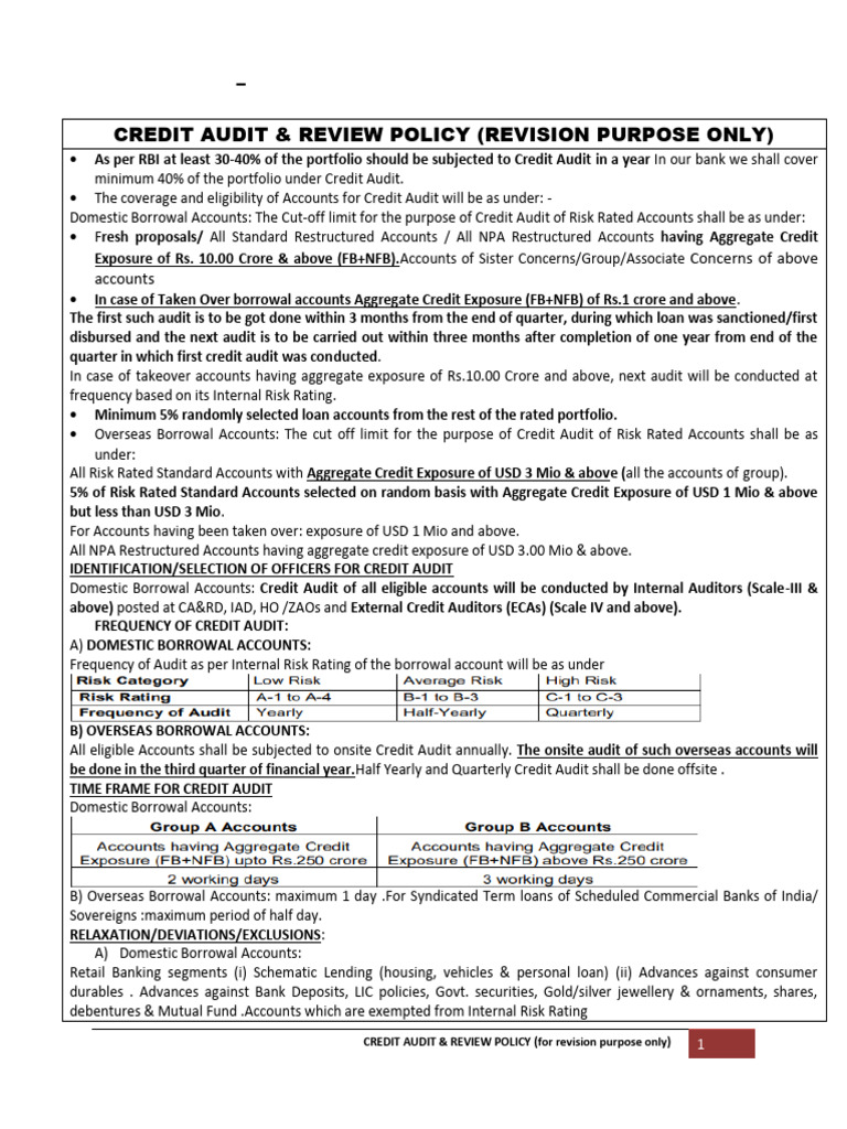 Credit Audit Guidelines for Banks | PDF | Banks | United States Dollar