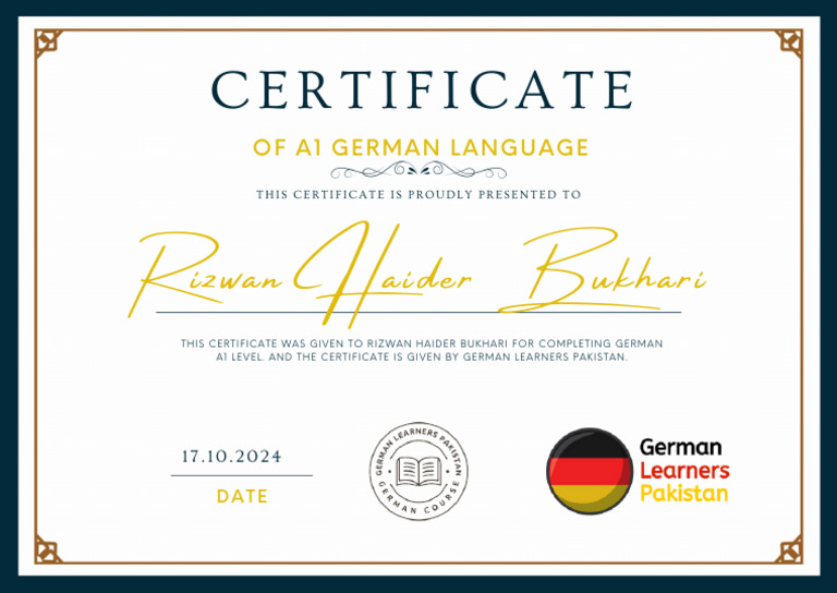 German Language A1 Certificate PDF | PDF