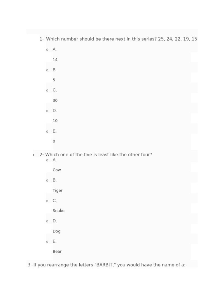20 IQ Test Questions with Answers | PDF
